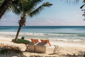 Private beach bed at The Beach Tulum Hotel