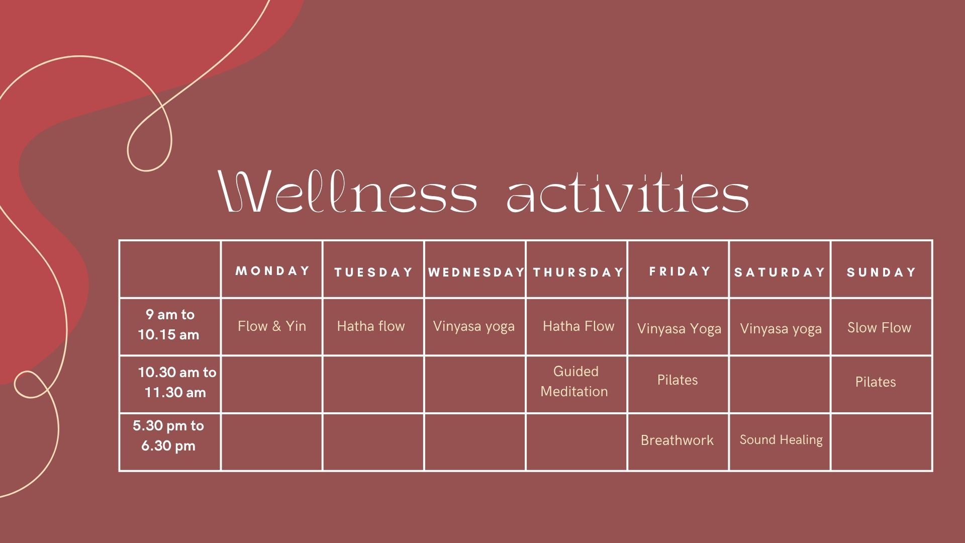 Calendario Semanal Wellness
